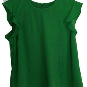 J. Crew Kelly Green Top Ruffle Sleeve SM